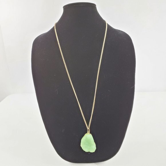 Geode Necklace Green Gold Tone Chain Rock Crystal - Picture 2 of 8